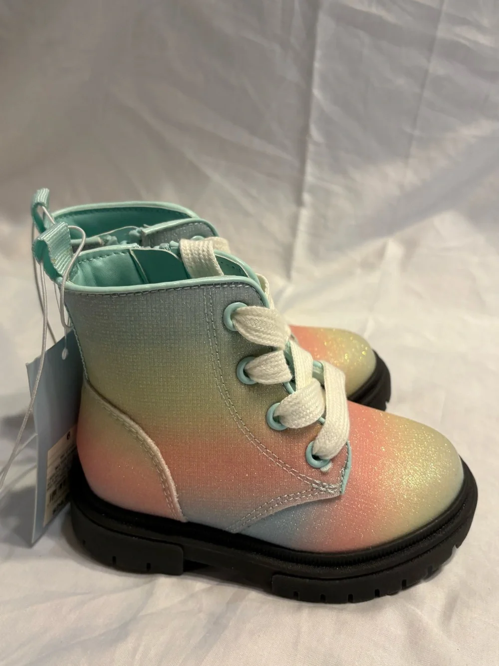Pastel Glitter Lace-Up Kids Boots